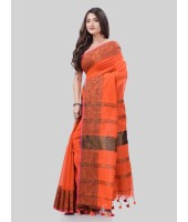 DESH BIDESH Women`s Cotton Handloom Cotton Silk Saree Gulab Work With Blouse Piece(Orange)